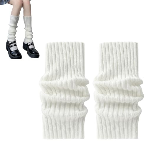 Leg Warmers Ladies Knitted White Black Leg Warmers Fluffy Boots Ankle Y2k 80s 90s Kawaii Uk for Women Girls Ladies Keep Warm Fashionable Calf Socks Pairs for Ballet Dance Yoga Ice Skating(White)