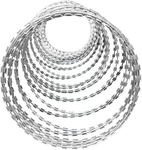 Två spiralblad, stängsel, ståltråd Dubbelspiral i rostfritt stål med taggtråd, 10 m