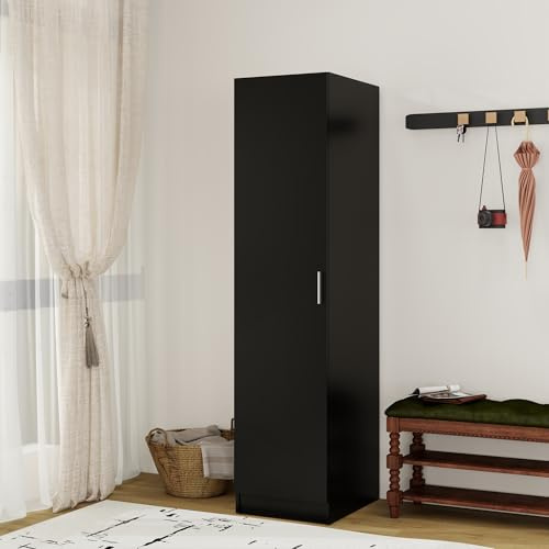 Panana 1 Door Warobe with Storage Shelf & Hanging Rod, 40 x 50 x 170cm (Black)