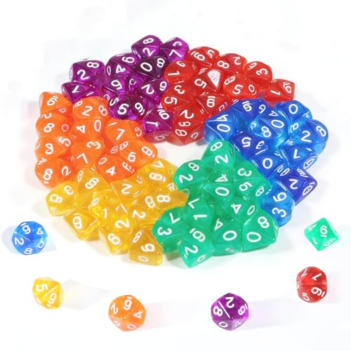 Set di Dadi Poliedrici, 60 Pezzi in Acrilico, Dadi Multicolori D10 per Giochi da Tavolo, Giochi di Carte, Giochi di Ruolo