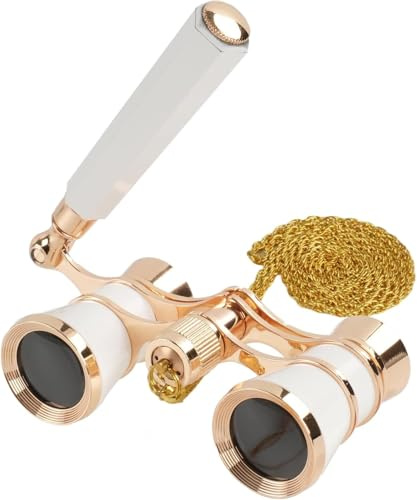Opernglas, Klassisches Faltbares Opernglas 3x25 Vergrößerung, Elegantes Theaterglas für Damen, Elegantes Theaterglas für Damen & Mädchen mit Metallkette & Tasche, Tragbar für Konzert (Weiß)