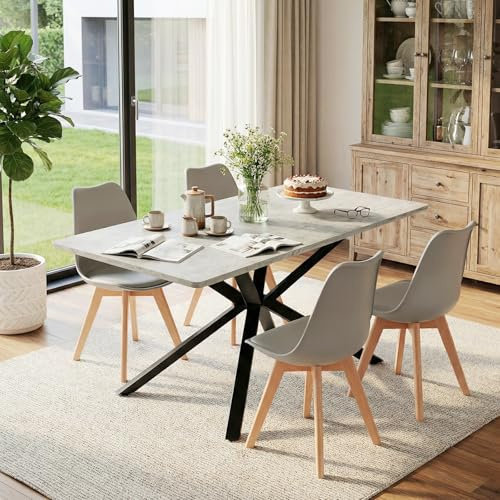 FURNITABLE Esstisch mit 4 Stühlen Esszimmergruppe,Rechteckiger Tisch Ausziehbar und Stühlen für 4 Personen, Sitzgruppe für Esszimmer, Küche, Büro,160cm（Tisch+4 Grau Stühle