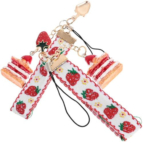 HEALEEP Llaveros para Teléfono Móvil 2 Piezas Campana de Fresas y Cadena Colgante Antipérdida, Accesorios Decorativos para Bolsos y Bricolaje, Cuerda Resistente para Color Aleatorio