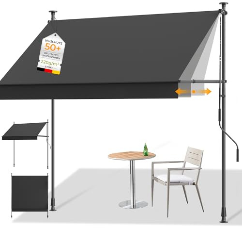 HOMEDEMO Store Balcon Rétractable avec poignée réglable, Résistant aux UV, Auvent Manuel Rétractable, Store Banne Hauteur et Inclinaison Réglable, pour Jardin, Patio Anthracite, 150 x (120-150) cm