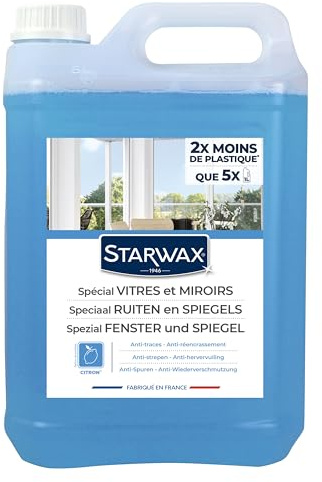 STARWAX Nettoyant Spécial Vitres et Miroirs - 5L - Idéal Contre la Poussière et la Pluie - Haute Teneur en Alcool - Séchage Rapide - Sans Traces - Pratique