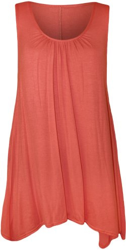 WearAll Womens Plus Size Hanky Hem Ladies Long Sleeveless Scoop Neck Vest Top - 8-26