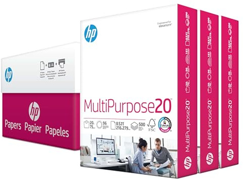 HP Printer Paper | 8.5 x 11 Paper | MultiPurpose 20 lb | 3 Ream Case - 1500 Sheets | 96 Bright | Made in USA - FSC Certified | 112530C
