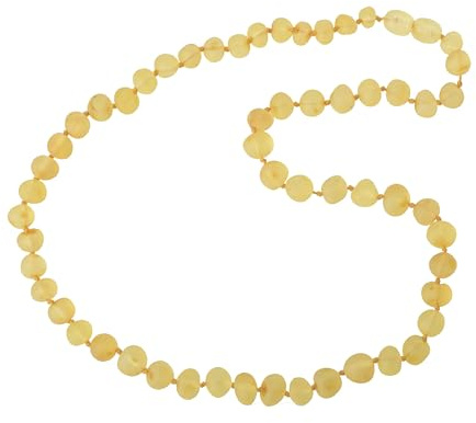 Raw Amber Necklace for Adults - Lemon Color - 17.7 Inches - Baltic Amber Land - Hand-made From Unpolished / Certified Baltic Amber Beads - Knotted - Screw Clasp (Lemon)