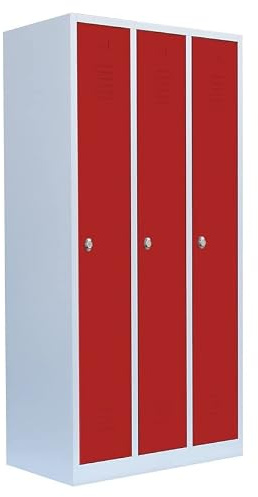 3er Spind Spindschrank grau/rot 180x88,5x50cm Garderobenschrank 510134 | komplett montiert, Personalschrank , Kleiderspind