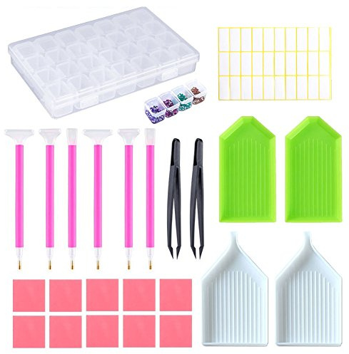 Jatidne DIY Diamond Painting Accessories Full Kit with Diamond Art Tool, Embroidery Box for Earrings, Beads, Necklace