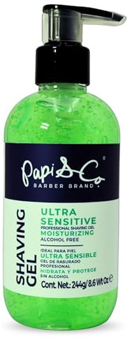 Papi & Co. Shave Gel Men – Sensitive Skin Shaving Gel with Brazilian Mint Oil – Clear Non-Foaming Formula for Beard and Mustache – Moisturizing Barber Grooming Skincare, Alcohol-Free – 8.6oz