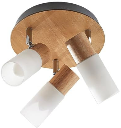 Ceiling Light 'Christoph' dimmable) in Brown Made of Wood for e.g. Bedroom (3 Light Sources, E14) from Lindby | floodlight, Spotlight