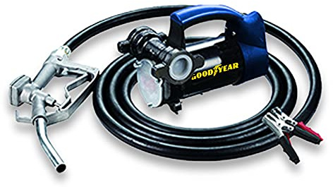 Goodyear Kit bomba trasvase autoaspirante gasoil 12 V, 260 W, 2600 rpm, 50 l/min., manguera 4m., conexión batería, cuerpo hierro fundido, pintura anticorrosión, pistola manual con giro de 360º