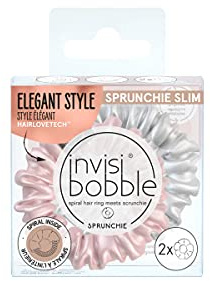 invisibobble Sprunchie Rosa Chrome I 2x Stoff Haargummis Rosa Silber für Mädchen & Damen I kein verknoten, starker Halt, haarschonend I Scrunchie Haargummi designed im Herzen Münchens