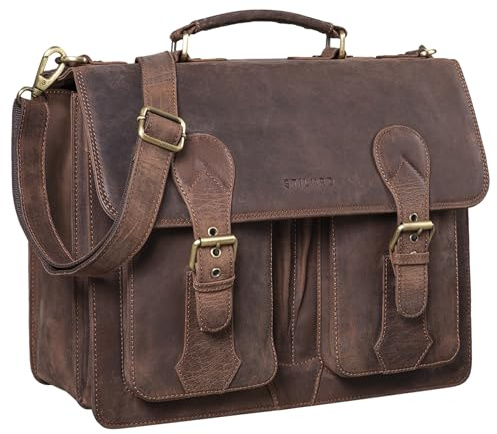 STILORD Kronos Aktentasche Leder Herren Lehrertasche Leder-Tasche Büro Business groß Arbeitstasche Umhängetasche Vintage Echtleder aufsteckbar Farbe:Sepia - braun