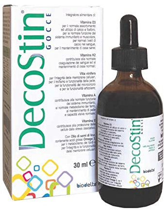 DECOSTIN® Gocce - Integratore alimentare di Vitamine liposolubili (D3, K2, A, E), Olio di Vitis vinifera ed Olio di semi di lino