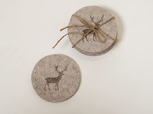 Seaside No.64 - Set di tovagliette – Set da tavola – Decorazione da tavolo in feltro – Sottobicchiere – con stampa di cervo (sottobicchieri beige, cervo)