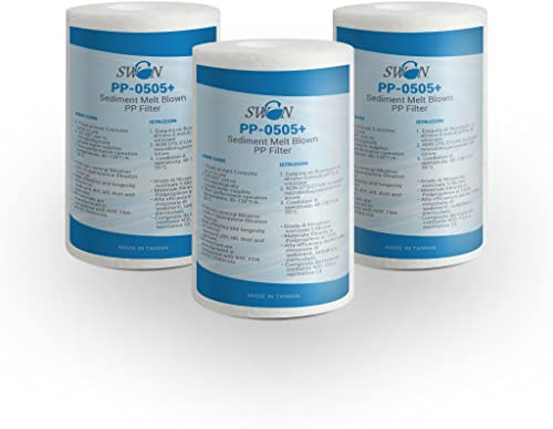 Bellerofonte Filtro de agua de sedimentos 5 pulgadas 5 Micras en polipropileno. Filtración de arena e impurezas y partículas colgantes hasta 5 micras. Paquete de 3
