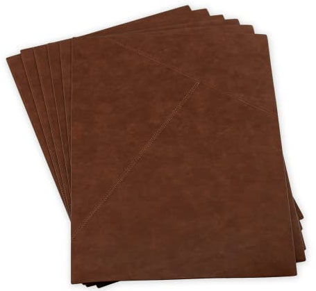 Brute Strength – Manteles de Piel sintética – Coñac – 6 Unidades | 6 manteles individuales antideslizantes de piel sintética PU, 43 x 30 cm; tres lisos y tres con costuras