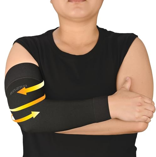 AMZAM® Manchon de compression médicale pour homme et femme, 20-30 mmHg, orthèse de compression graduée avec bande en silicone pour soulager la douleur, lymphœdème, œdème, gonflement, arthrite, noir,