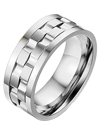 Lieson Ring Edelstahl Männer Silber, Ehering Herren Matt 9MM Anti-Angst Spinner Ringe Gravur Personalisiert Größe 52 (16.6)