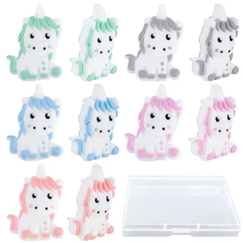 SUNNYCLUE 1 Box Silikon Perlen Tiere Silikon Perlen Set Einhorn Dicke Lose Abstandshalter Chunky Perlen Für Die Schmuckherstellung Perlenkette Lanyard Armband Schlüsselanhänger Perlenzubehör Stiftdeko