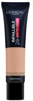 3 x New L'Oreal Infallible 24H Matte Cover Foundation 30ml - 145 Rose Beige