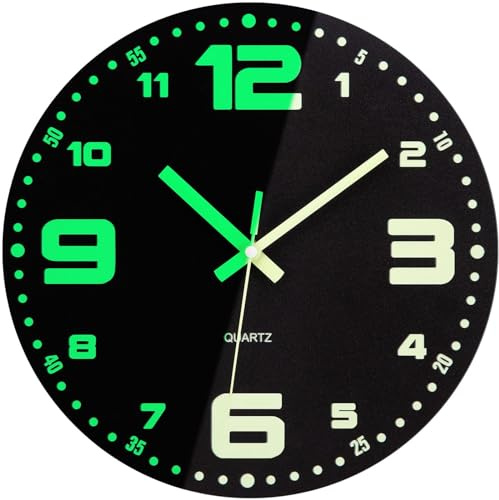 VIVILINEN Orologio da Parete Luminoso Legno 30CM Digitale Grande, Orologio da Parete Rotondo Senza Cornice Silenzioso Orologio Decorativo Retro per Casa, Camera da Letto, Soggiorno, Cucina, Ufficio