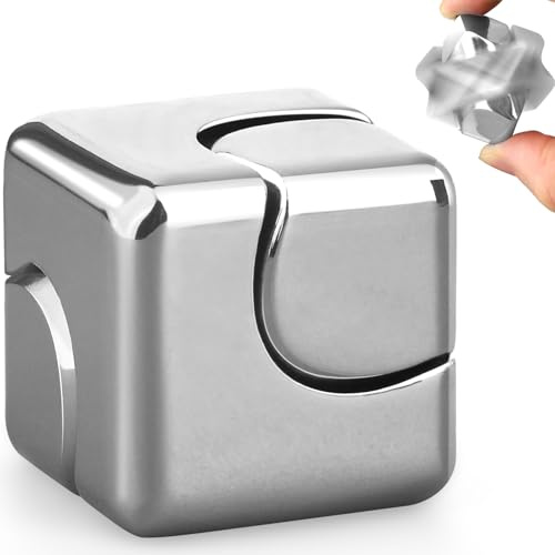 Infinity Fidget Cube Spinner Toy, Metal Sensory Hand Fidget Focus Toy 2 in 1 Figner Spin Puzzle Block, Cool Mini Gadget Stuff for Party Bag Fillers Goodie Bag Stuffers(Sliver)