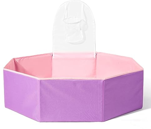 Foldable Ball Pit for Toddlers Large Soft Indoor Outdoor Pop Up Baby Kids Infant Ballpit Big Collapsible Puppy Dog Cat Pits with Basketball Hoop (Balls Not Included) Pink Purple