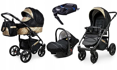 BabyLux® Kinderwagen Set 4 in 1 - Miracle - incl. Babywanne, Buggy Sportsitz, Auto-Babyschale, ISOFIX-Basisstation - Autositz - Kinderwagenset - Kombikinderwagen mit Wickeltasche usw.