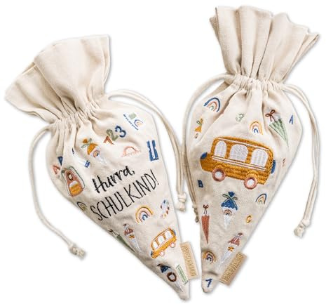 Papierdrachen Set of 2 Gift Bags School Cone Design, Pastel Colours