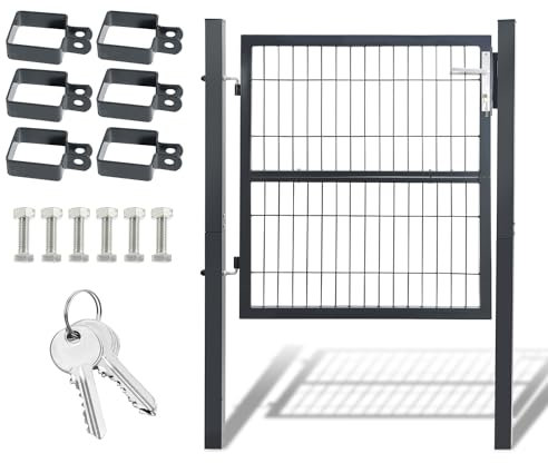Cecaylie Cancello da giardino, 100 x 100 cm, in acciaio zincato, porta da giardino per recinzione, cancello da giardino, con manico in acciaio inox e 3 chiavi, antracite