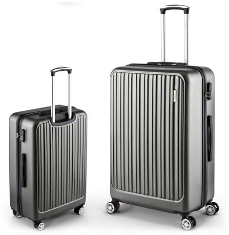 Easy Move ABS Hartschalenkoffer - Ergonomisch & Sicher - Großer Trolley Koffer mit 360° Rädern, Zahlen-Schloss - Rollkoffer, Reisekoffer Groß (Dark Gray, 74cm)