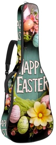Große Universal-Akustikgitarrentasche, wasserdichte Gitarren-Gigbag mit Schwamm-Schutzschicht, mehrere Taschen, Gitarren-Rucksack, grüner Frohe Osterkranz, mehrfarbig, 42.9x16.9x4.7 in, Gitarrentasche
