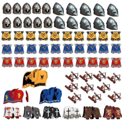 YLtremker Mittelalterliche Krieg Pferde Bausteine mit Waffen Set, 69 Stück Custom Rom Krieg Pferde Helme Waffen Modell Spielzeug für Minifiguren