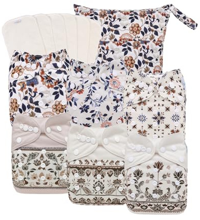 babygoal Boho Cloth Diapers Pack of 13, Baby Reusable Washable Pocket Nappy, 6pcs Diapers+6pcs Rayon from Bamboo Inserts+Wet Bag,6FG49-MB-B
