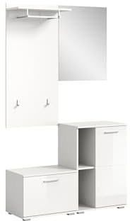 möbelando Garderoben-Set >Prego< in weiß/weiß Hochglanz - 110x191x37cm (BxHxT)