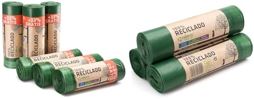 Relevo 100% Reciclado Bolsas de Basura, extra resistentes 30 L, 120 bolsas & 100% Reciclado Bolsas de Basura, extra resistentes 50 L, 3 Paq x 10 bolsas