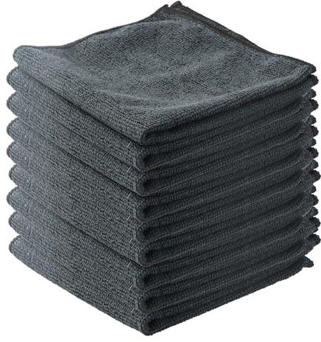Shengxi Panno per La Pulizia in Microfibra 8 Pezzi, Panno Multiuso in Microfibra, Senza Aloni, Asciugamani per La Pulizia per Tutti Gli Usi Dimensioni 30 X 30 Cm (Nero)
