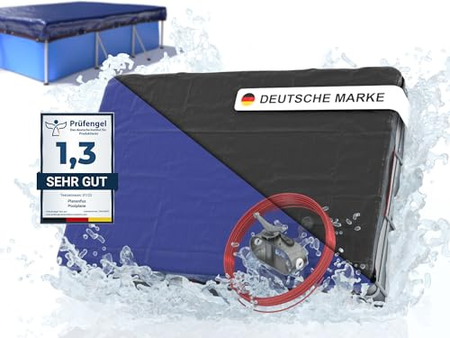 Planenfux® Poolabdeckung rechteckig 630x360 cm | 2-in-1 Poolplane aus 200g/m² PE Material | Sommer & Winter Abdeckung für Schwimmbecken | Solarplane Pool Plane | 710x440 cm Schwimmbad Abdeckplane