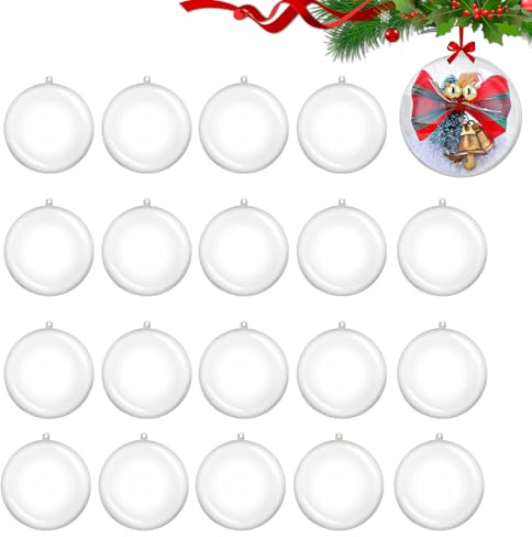 Transparente Weihnachtskugeln, Weihnachtsbaumschmuck, 20 Stück, 8 cm, Glaskugeln zum Befüllen aus Kunststoff, befüllbar, leer, Acryl, transparent, hängende Ornamente, Kugeln für Bastelarbeiten, Fotos,