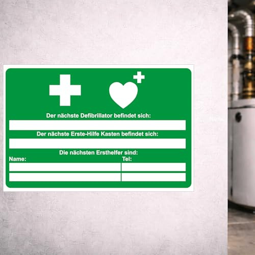 Indigos UG - Schild Defibrillator Nächster Info - 420x297 - Hinweisschild Warnschild Sicherheitsschild - Aluverbundplatte 3 mm - für Innen und Außen