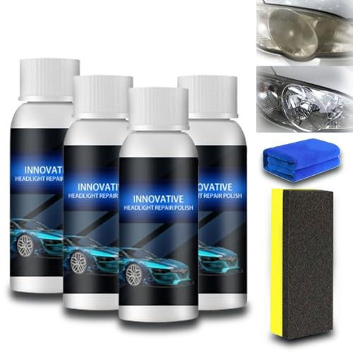 HOPASRISEE Reparatur-Flüssigkeit für Autoscheinwerfer, Scheinwerfer Aufbereitung Set, Klarlack & Politur, Beseitigt Kratzer, Vergilbung, Unschärfe, Verlängert Lebensdauer (50ml-4pcs)