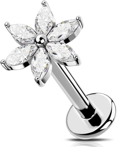 OUFER 16G Blume Helix Ring Innengewinde Conch Piercing Ring Titan G23 Lippenpiercing Klar CZ Knorpel Ohrpiercing 8 mm Helix Piercing Conch Piercing Körperpiercing