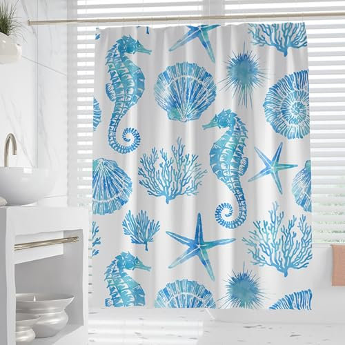 XUEDNGM Badewanne Vorhang Duschvorhang Badewanne 195 x 160 cm Schimmelresistent, Waschbar,Beschwerter Saum, mit Haken Badvorhang Anti-Schimmel Wasserdicht Vorhang An Badewanne, Ozean