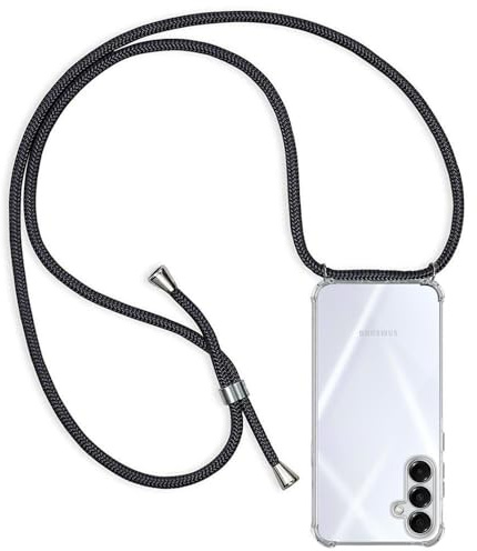 ZYIMOU für Samsung Galaxy A16 5G / 4G Hülle mit Band, Handyhülle Samsung Galaxy A16 5G/4G Handyband Hülle mit Kette Schutzhülle Kordel zum Umhängen Transparent Weich TPU Silikon Bumper, Schwarz