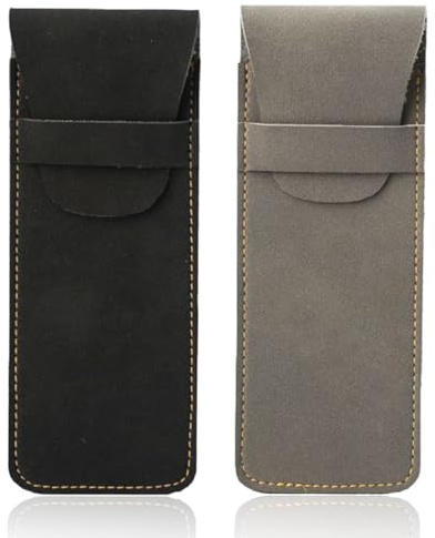 RAMGLYO 2 Pezzi Astuccio Portapenne in Pelle PU Fatta a Mano Custodia Protettiva per Matite, Penne, Pennarelli (Nero e Grigio)