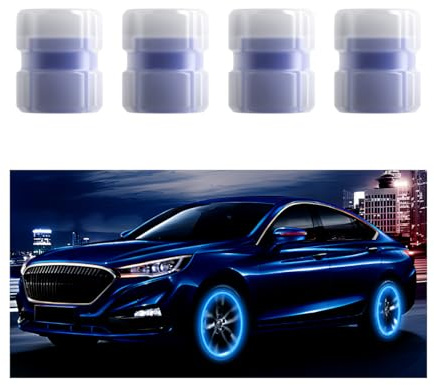 JNNJ 4 Stücke Leuchtende Auto Ventilkappen, Fluoreszierende Reifenventilkappen, Ventilkappen Glowing in Dark, Universal Exterior Zubehör Geeignet Für Automotive, SUVs, Fahrrad, Motorrad(Blau)