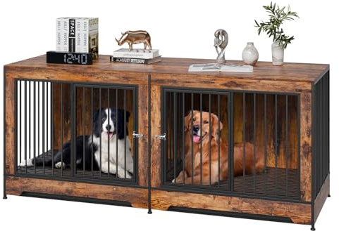 VEVOR Hundbur 1901 x 670 x 824 mm multifunktionell inomhus hundbur i trä med dubbla dörrar, avdelare, avtagbar bricka, medelstort hundsidobord, brun